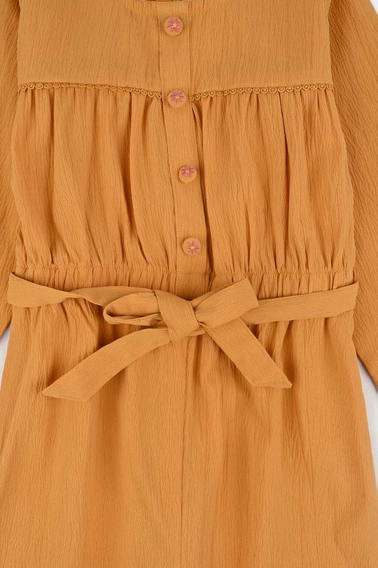 Girls Cotton Jumpsuit Baby Flowers-Mustard