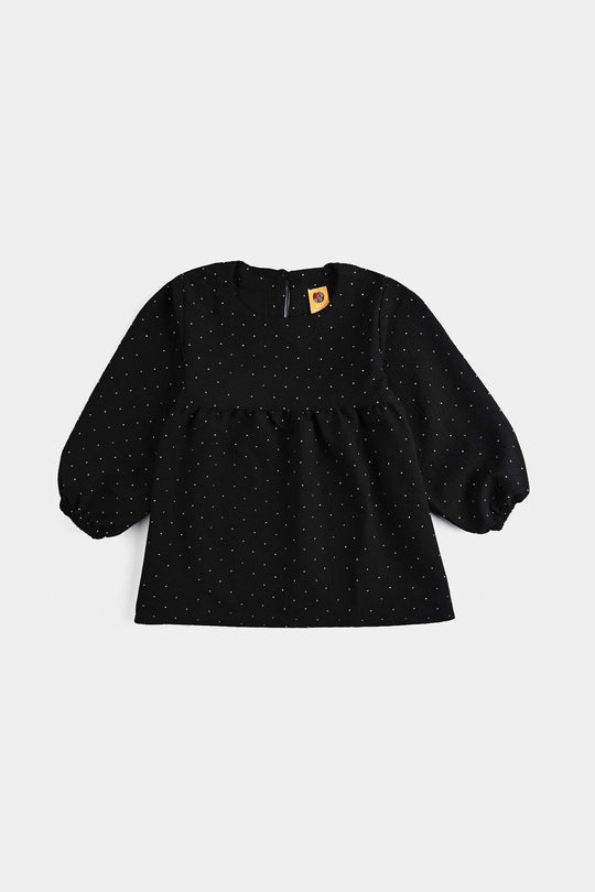 Girls Poly Crinkle CO-Ord Set Black Studs-BLACK
