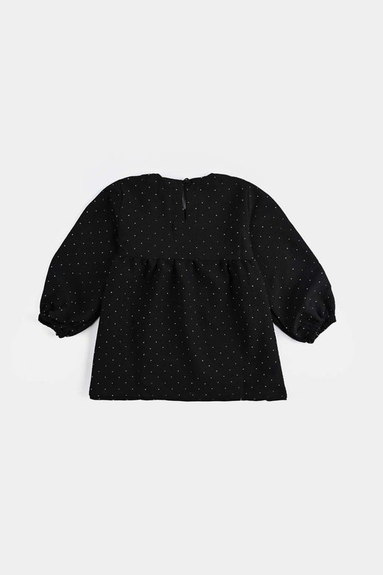 Girls Poly Crinkle CO-Ord Set Black Studs-BLACK