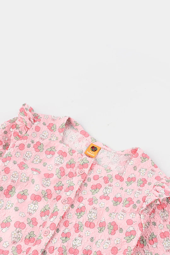 Girls Poly Crinkle Casual Top Cherry-Baby Pink