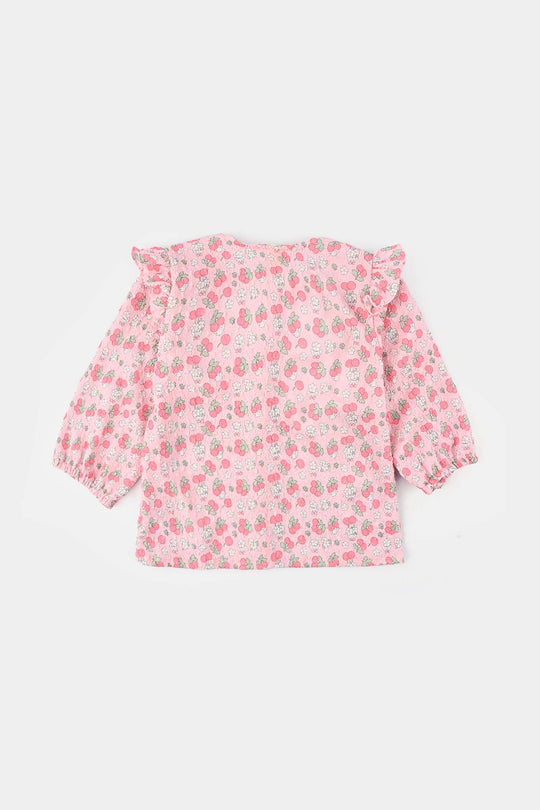 Girls Poly Crinkle Casual Top Cherry-Baby Pink