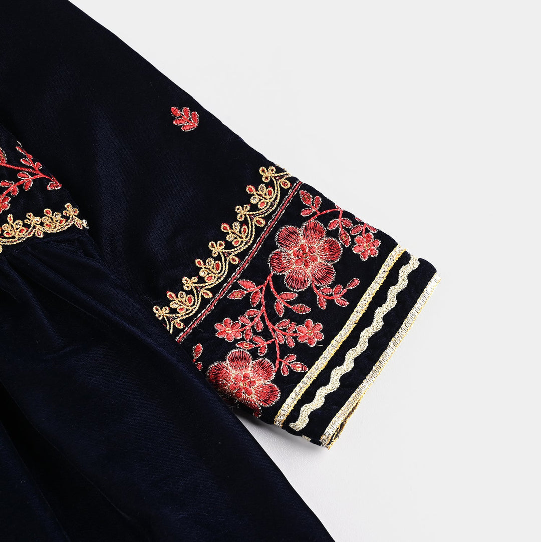 Girls Velvet 3Pcs Noor-Navy Blue