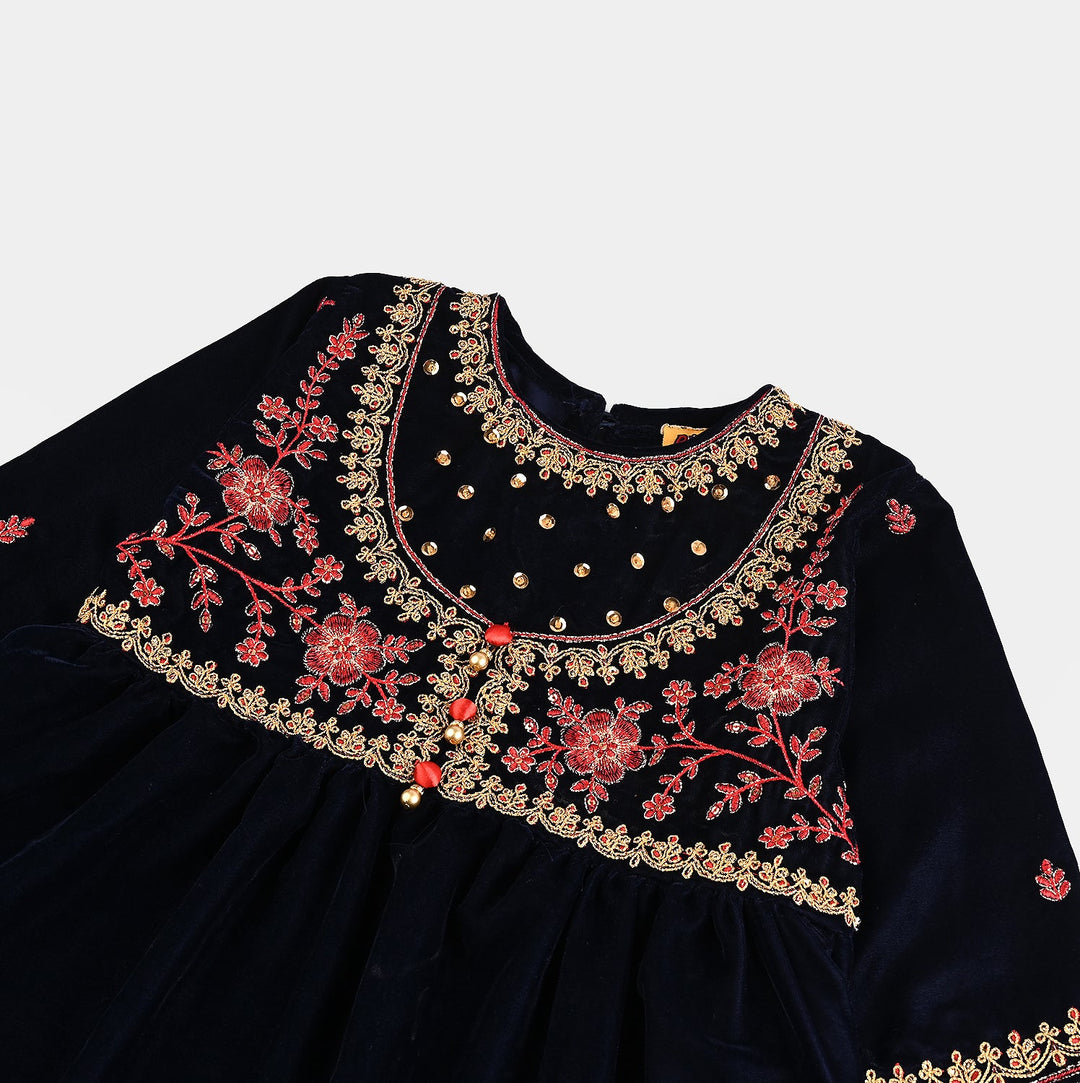 Girls Velvet 3Pcs Noor-Navy Blue