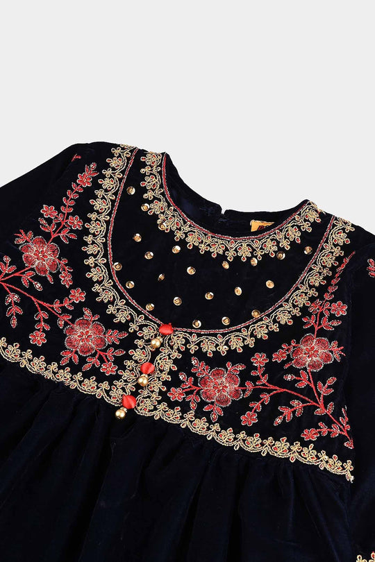 Girls Velvet 3Pcs Noor-Navy Blue