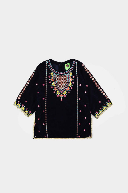 Infant Girls Velvet 3Pcs Neelam-Navy Blue