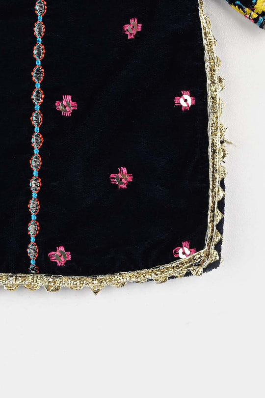 Infant Girls Velvet 3Pcs Neelam-Navy Blue