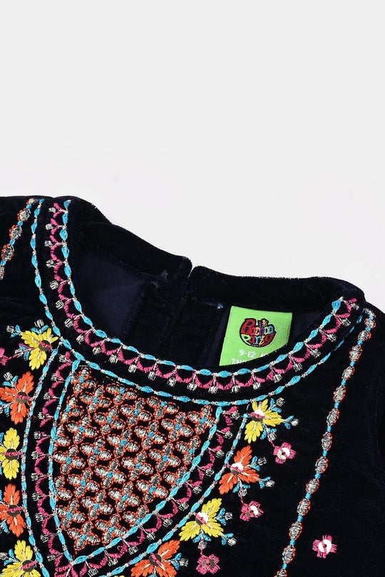 Infant Girls Velvet 3Pcs Neelam-Navy Blue