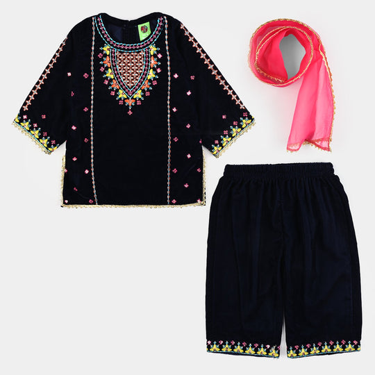 Infant Girls Velvet 3Pcs Neelam-Navy Blue