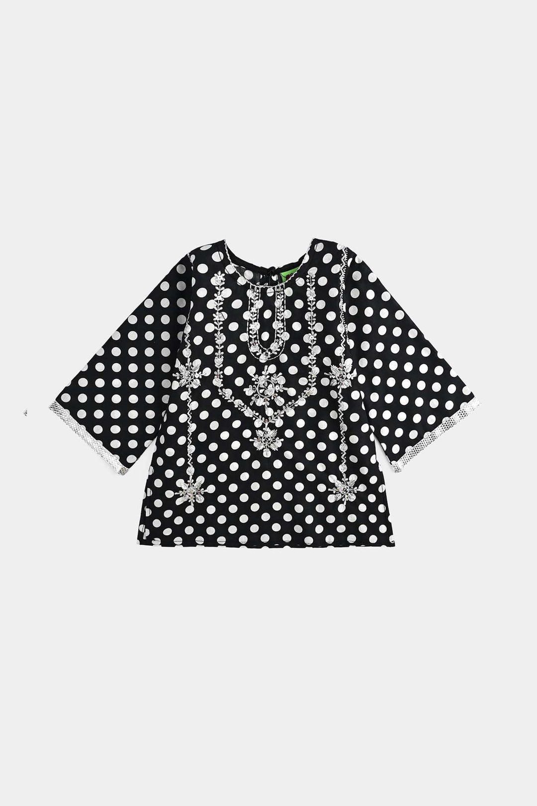Infant Girls Cotton Poplin Printed & Emb 2 Pcs Polka Dote - BLACK