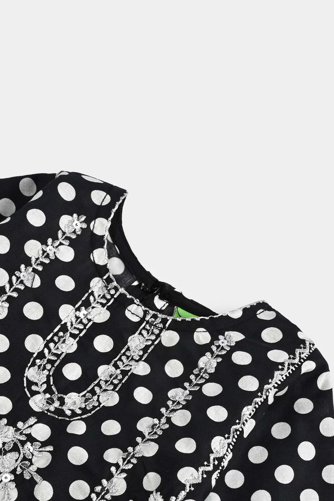 Infant Girls Cotton Poplin Printed & Emb 2 Pcs Polka Dote - BLACK