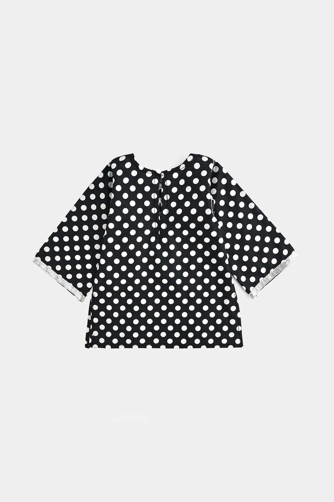 Infant Girls Cotton Poplin Printed & Emb 2 Pcs Polka Dote - BLACK