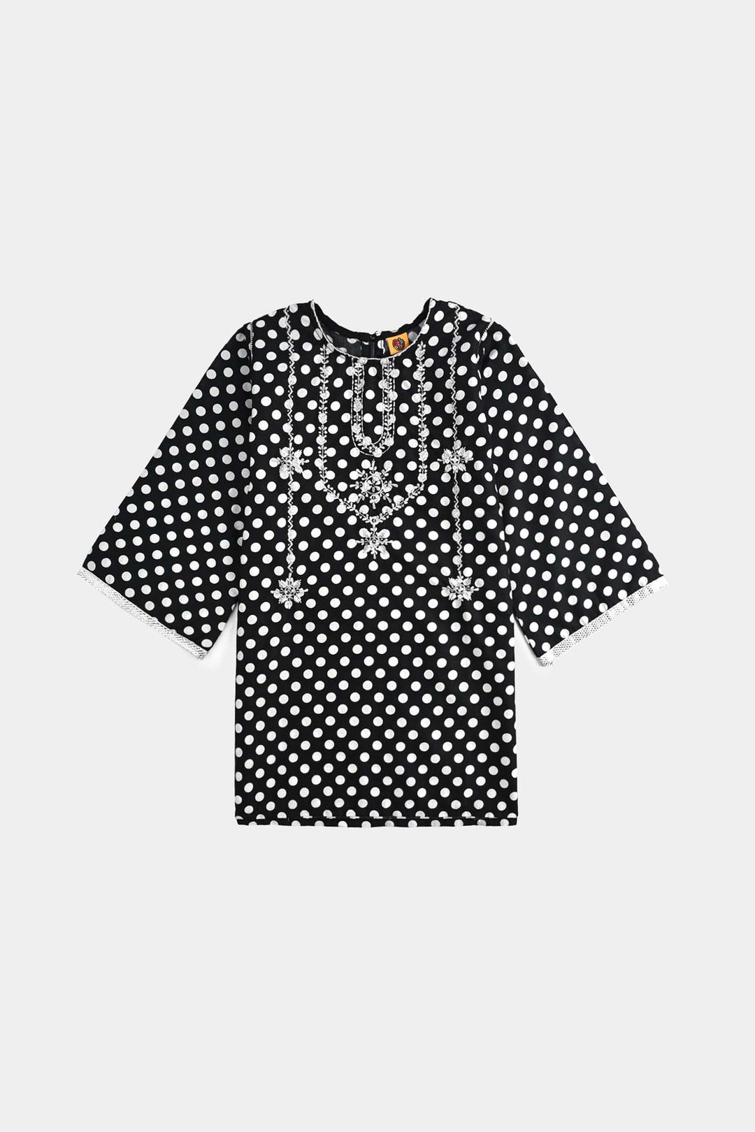 Girls Cotton Poplin Printed & Emb 2 Pcs Polka Dote - BLACK