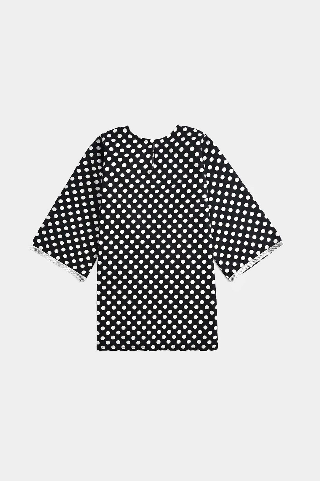 Girls Cotton Poplin Printed & Emb 2 Pcs Polka Dote - BLACK
