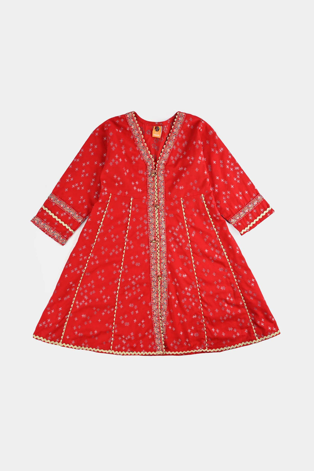 Girls Jacquard Emb 2Pcs Andaaz-Red