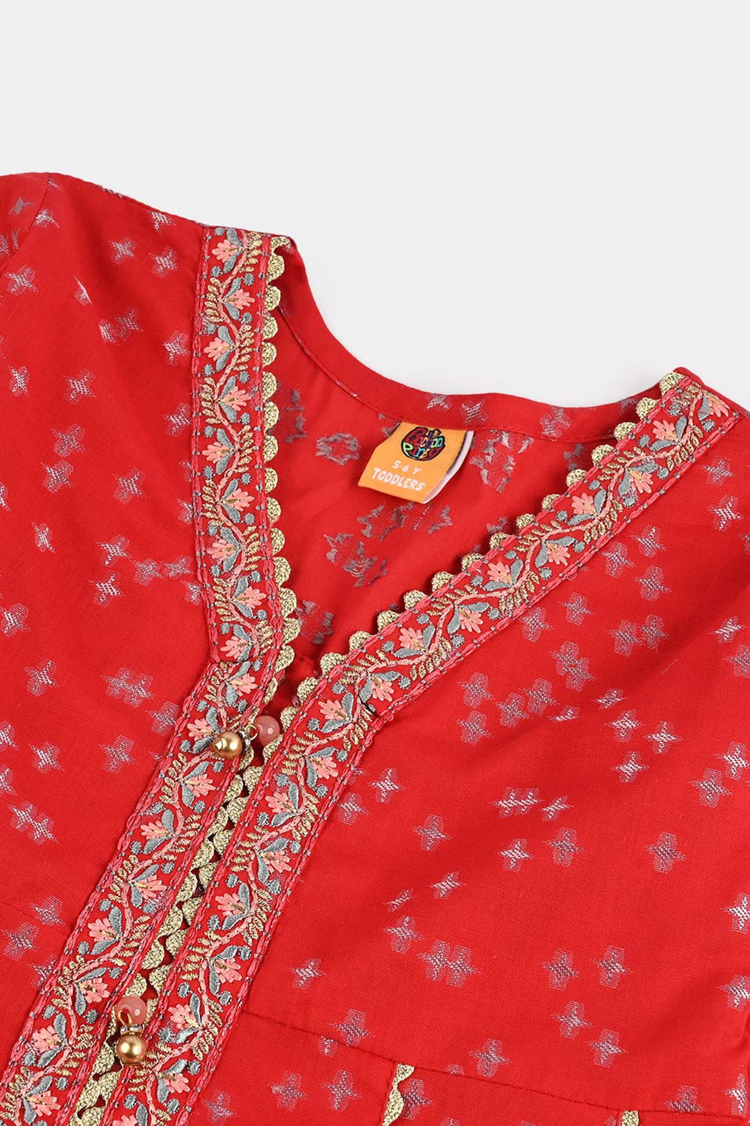 Girls Jacquard Emb 2Pcs Andaaz-Red