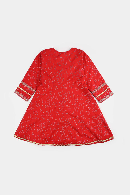 Girls Jacquard Emb 2Pcs Andaaz-Red