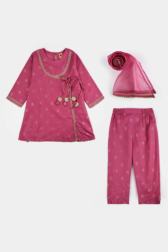 Girls Jacquard Fancy 3Pcs Heer-Magenta
