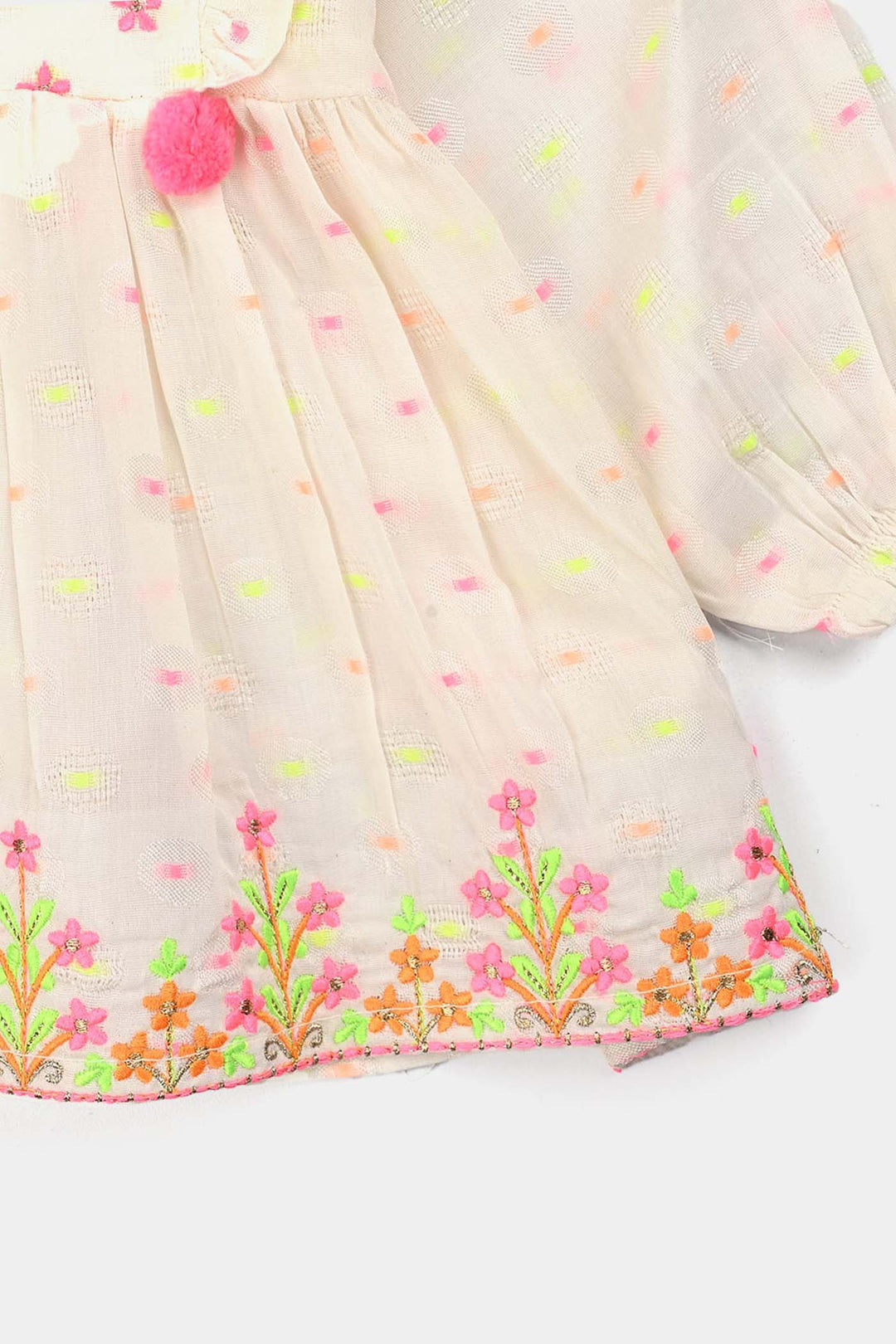 Infant Girls Jacquard Emb Kurti Popup-White