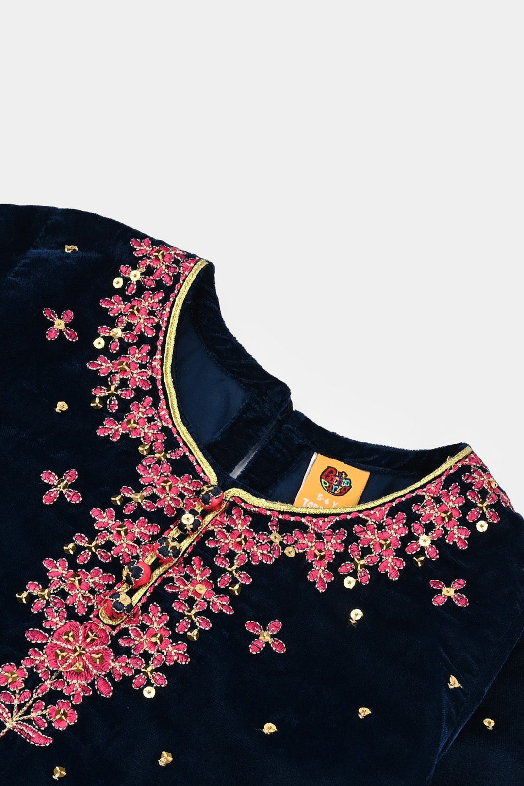 Girls Velvet Fancy 3Pcs Dhanak - Teal blue