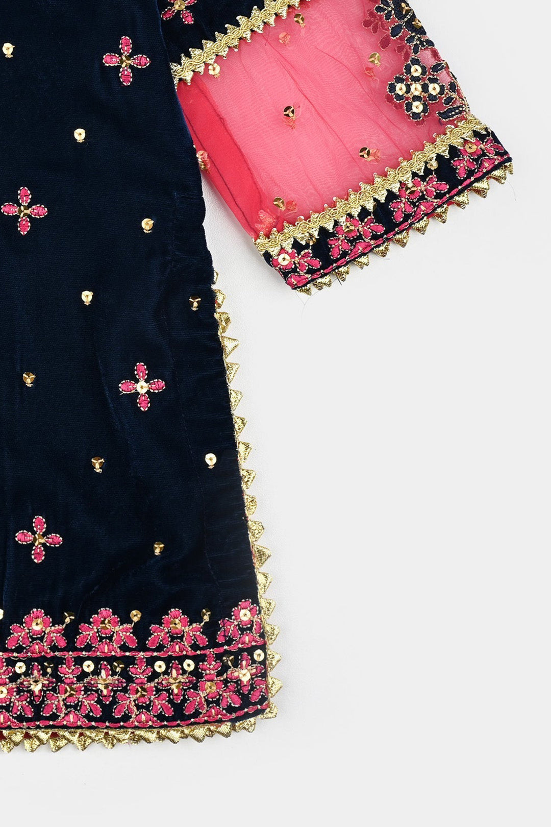 Girls Velvet Fancy 3Pcs Dhanak - Teal blue