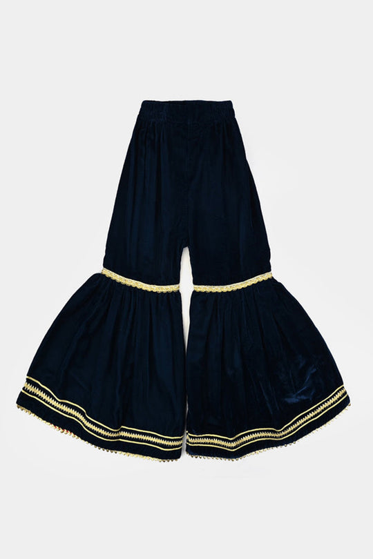 Girls Velvet Fancy 3Pcs Dhanak - Teal blue