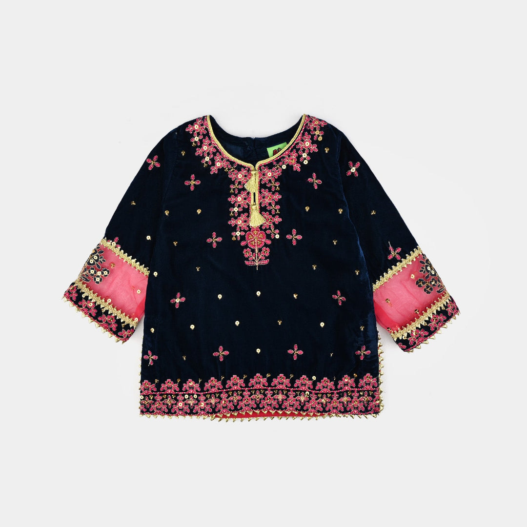 Infant Girls Velvet Fancy 2Pcs Dhanak-Teal blue