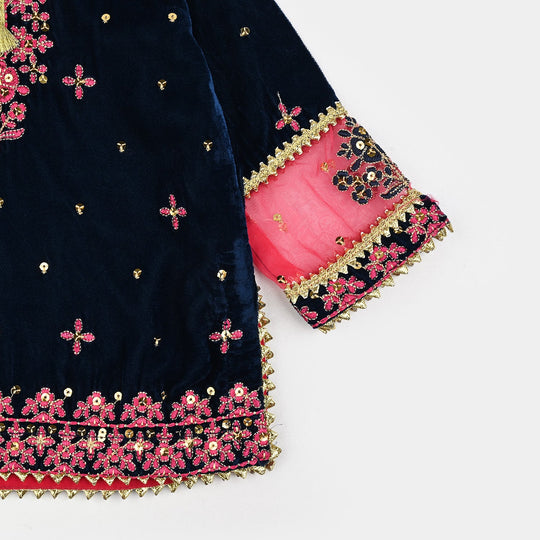 Infant Girls Velvet Fancy 2Pcs Dhanak-Teal blue