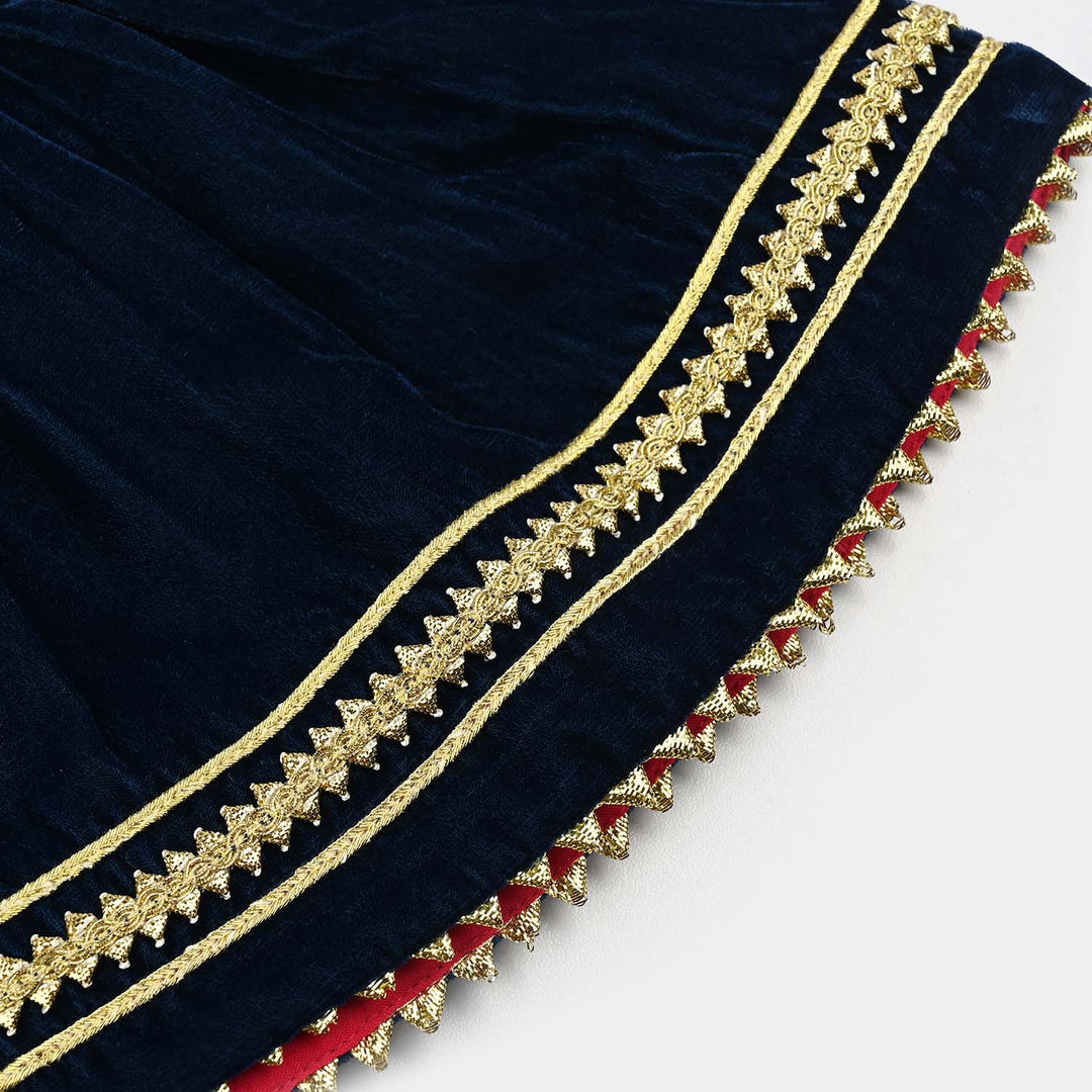 Infant Girls Velvet Fancy 2Pcs Dhanak-Teal blue