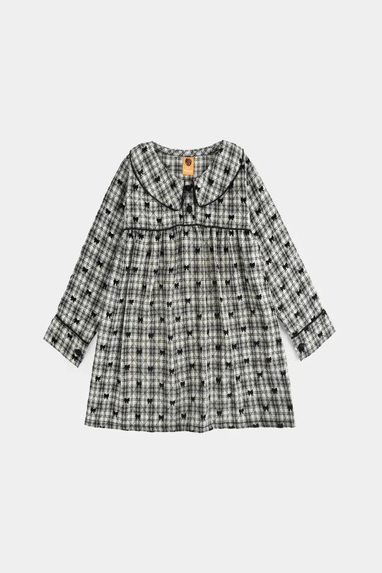 Girls Poly Cotton Casual Top Black Bow-Multi