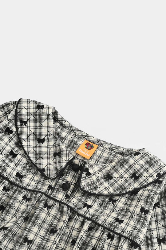 Girls Poly Cotton Casual Top Black Bow-Multi