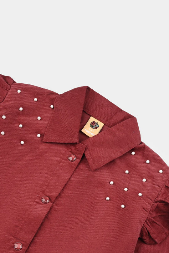 Girls Corduroy Co-Ord Set Rose-MAROON