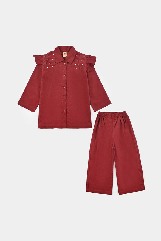 Girls Corduroy Co-Ord Set Rose-MAROON