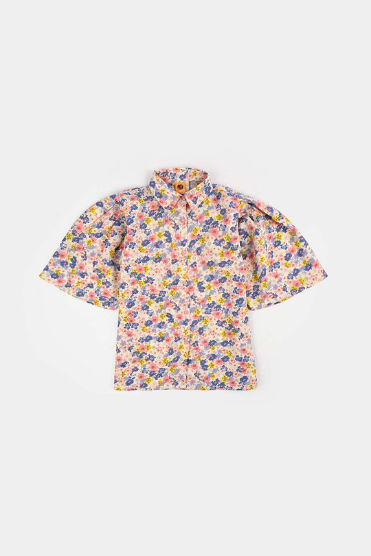 Girls Poly Crinkle Casual Top Strawberry Pink-Cream