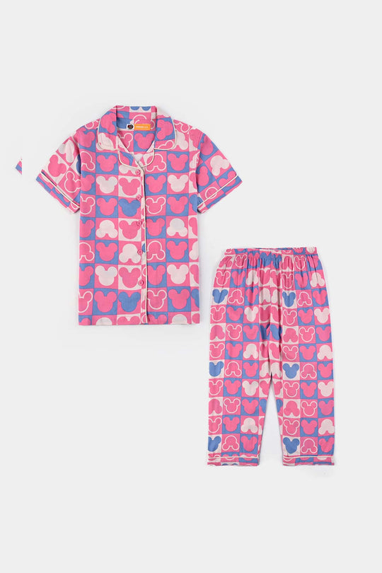 Girls Viscose Woven Night Suit- Multi