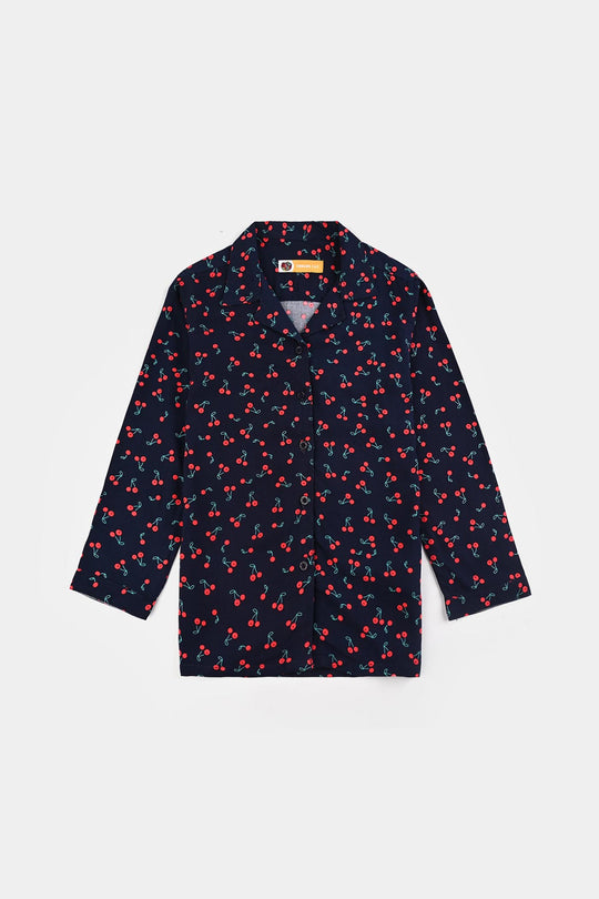 Girls Viscose Night Suit-Cherry-Blue