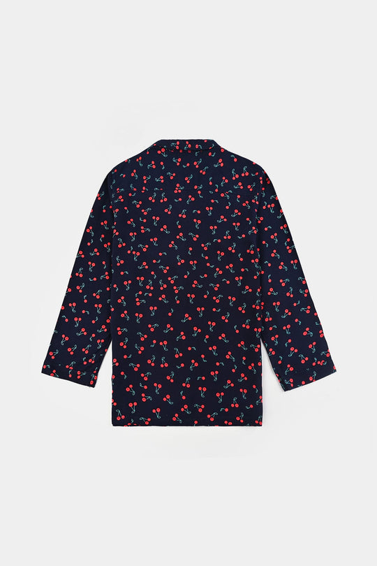 Girls Viscose Night Suit-Cherry-Blue