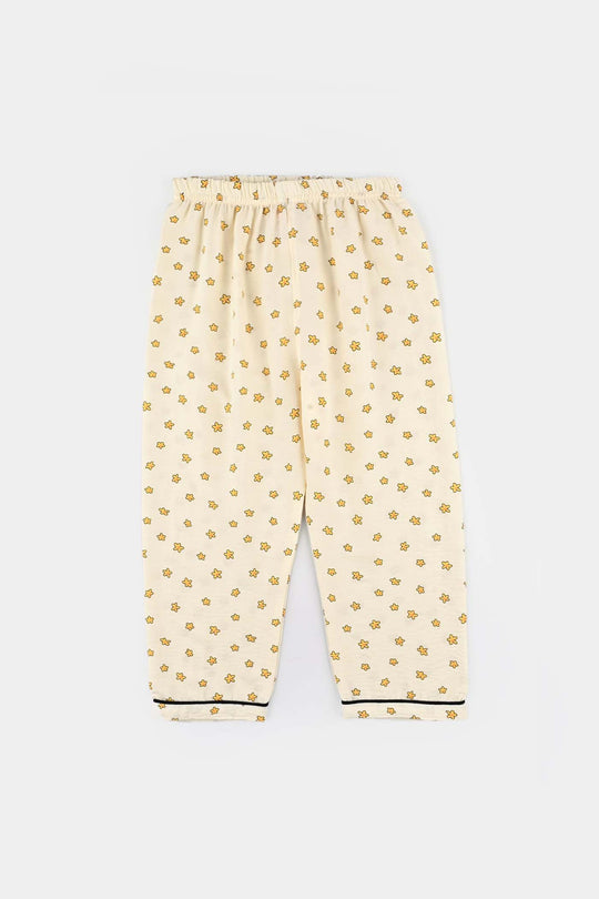 Girls Viscose Woven Night Suit-Stars - Off.White