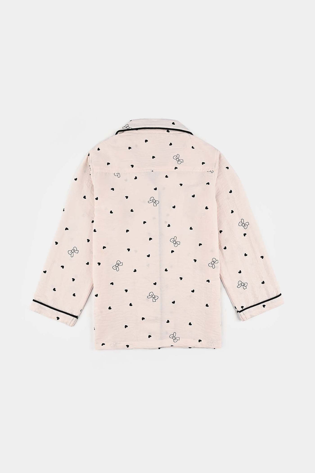 Girls Viscose Night Suit-Bow & Heart - LT.Pink