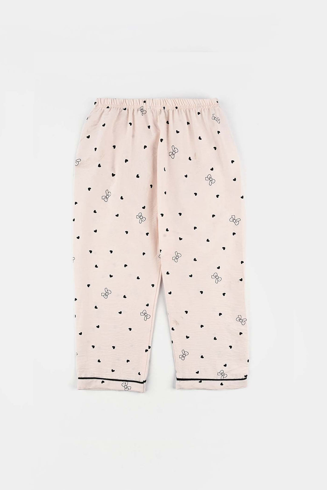 Girls Viscose Night Suit-Bow & Heart - LT.Pink