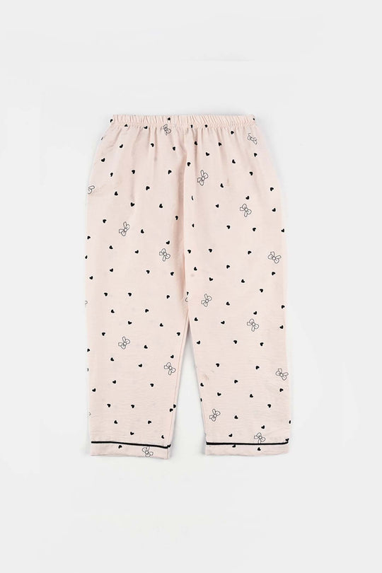 Girls Viscose Night Suit-Bow & Heart - LT.Pink