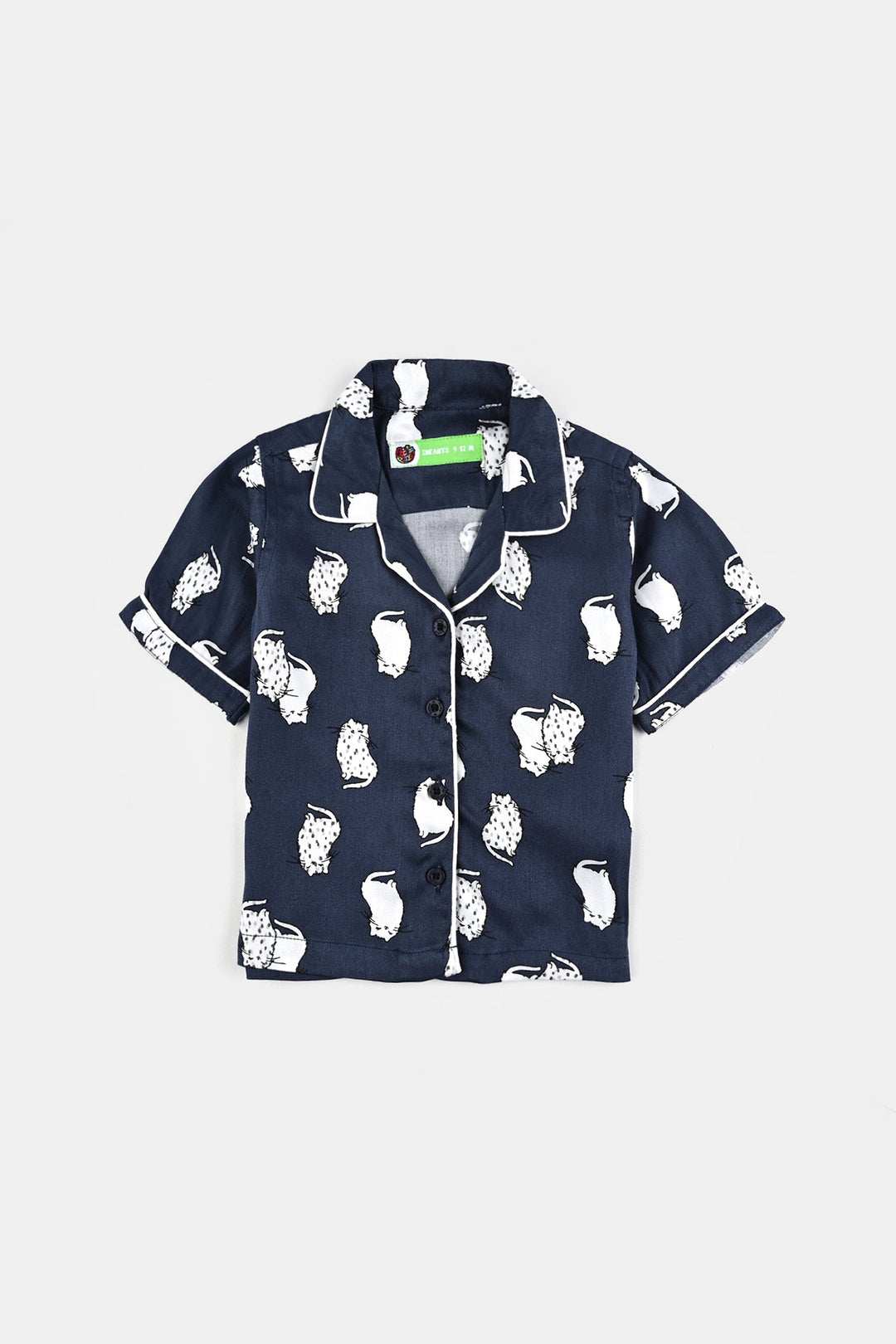 Infant Girls Viscose Night Suit-Cat - Blue