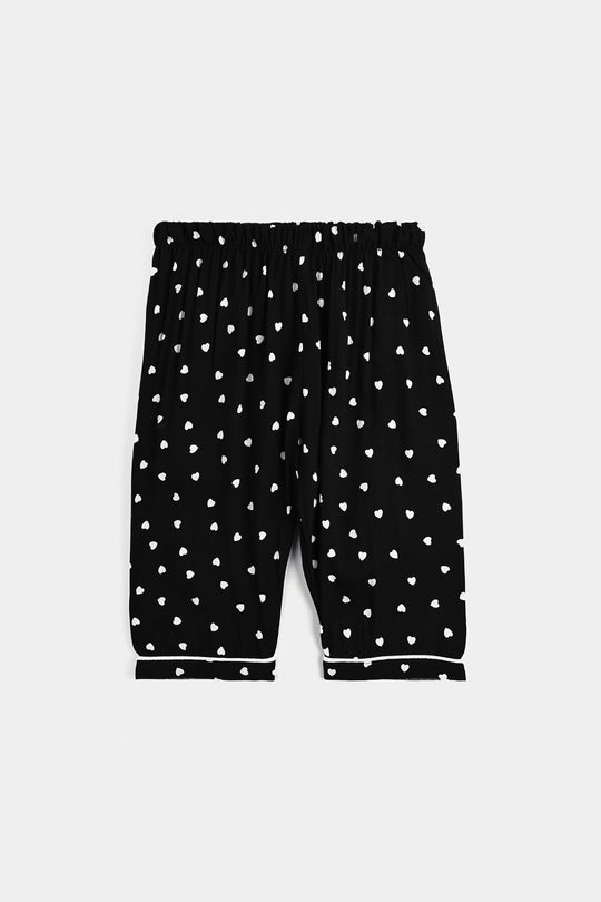 Infant Girls Viscose Night Suit-Hearts-BLACK