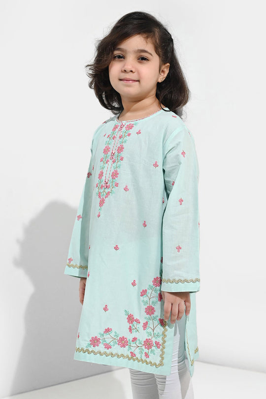 Girls Cotton Poplin Emb Kurti Zohra - Mint Green