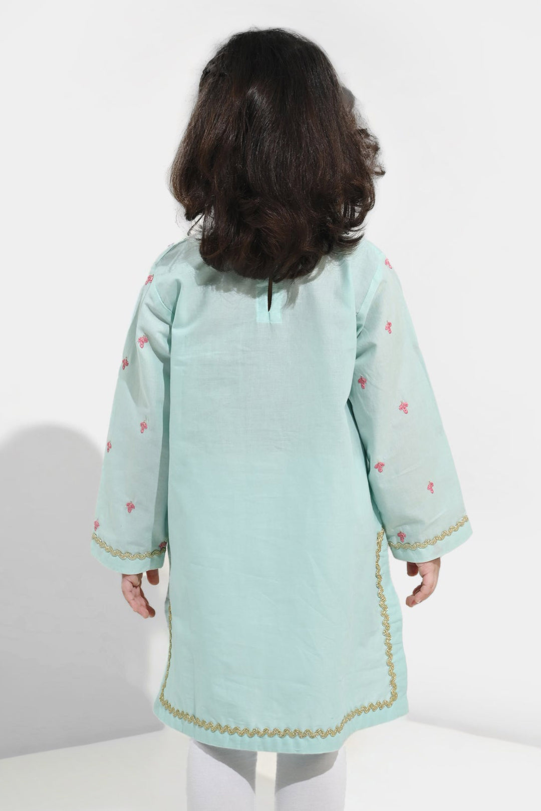 Girls Cotton Poplin Emb Kurti Zohra - Mint Green