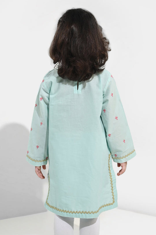 Girls Cotton Poplin Emb Kurti Zohra - Mint Green