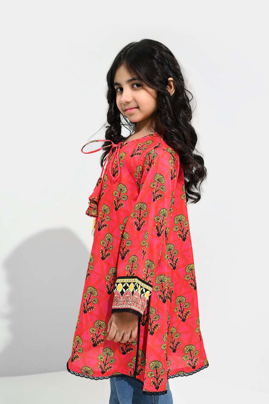 Girls poly cambric Printed Kurti Laali-Red