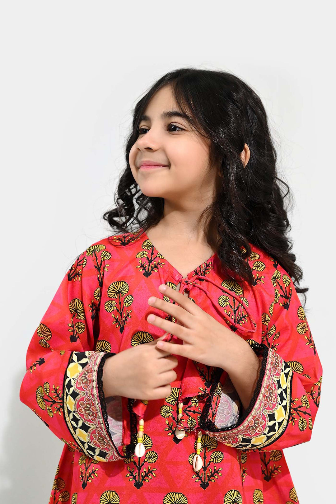 Girls poly cambric Printed Kurti Laali-Red