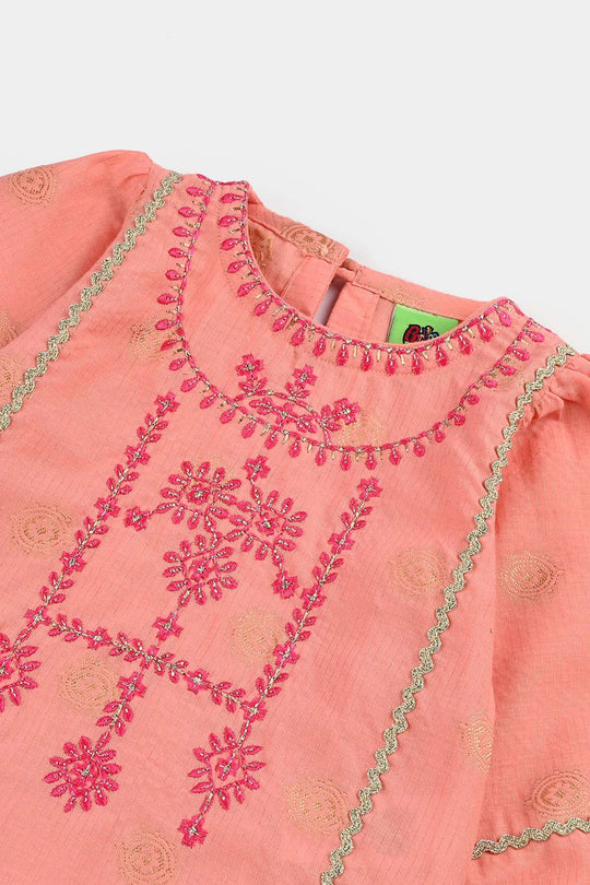 Infant Girls Jacquard Emb Kurti Peach Gul-Peach