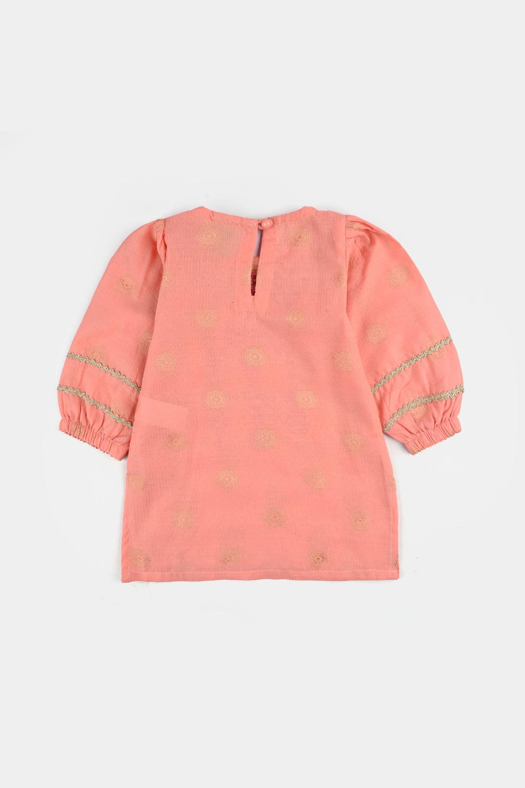 Infant Girls Jacquard Emb Kurti Peach Gul-Peach