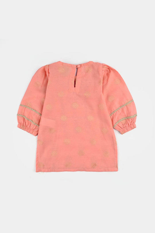 Infant Girls Jacquard Emb Kurti Peach Gul-Peach